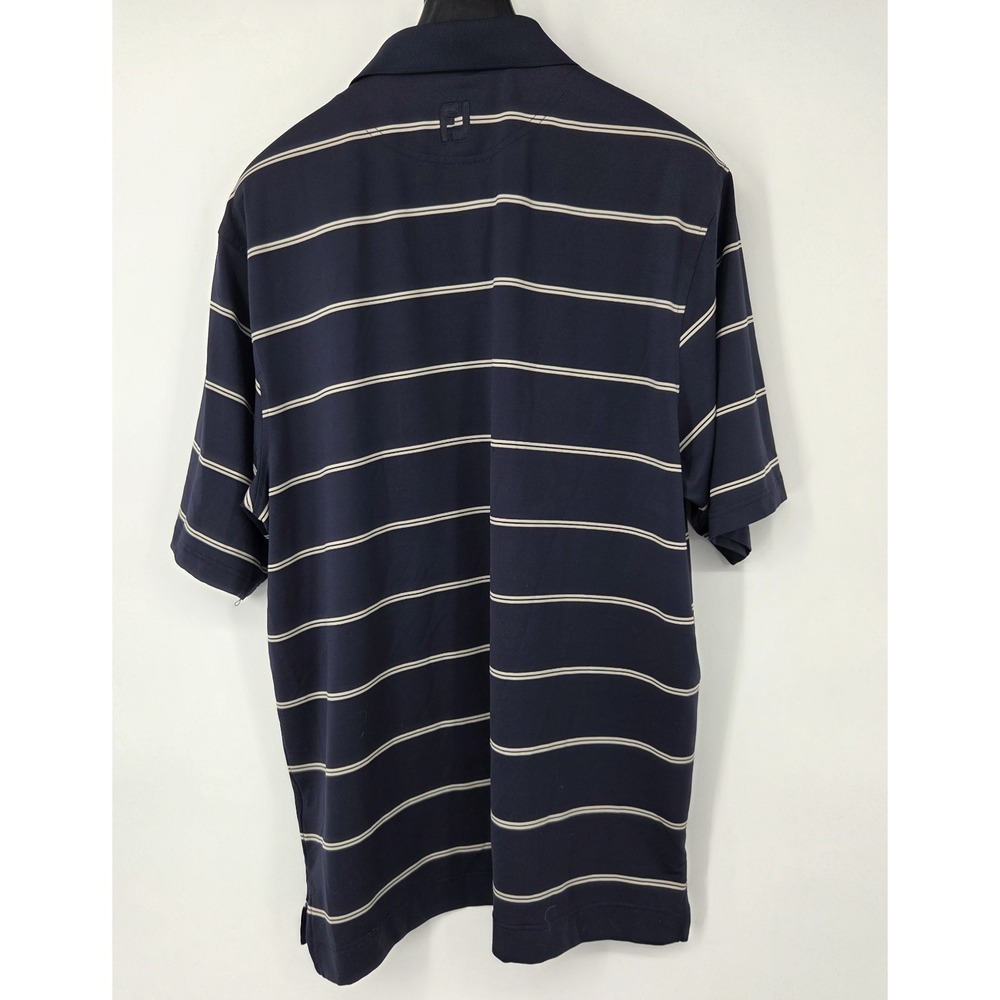 FootJoy Men's Polo Shirt XL Navy Blue Striped Short Sleeve Golf Logo EUC - Picture 2 of 7